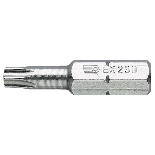 Facom EX_220 screwdriver bit, silver metal, hex shank, side view, product on white background.