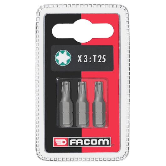 Facom EX125_J3 Torx T25 screwdriver bits 3-pack, photo of front view on white background.
