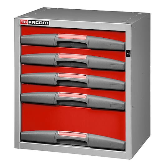 Small  drawer chest with 5 drawers, 4 x h 75, 1 x h 155, l 495 x h 542 mm