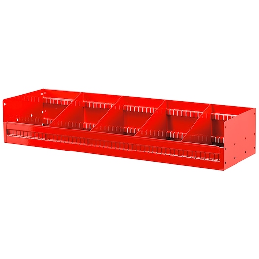 Facom F50030037 red metal wall-mounted organizer with five compartments, angled product view.