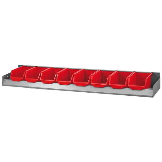 Facom F50030072 storage rack with eight red plastic bins, front angle on white background.