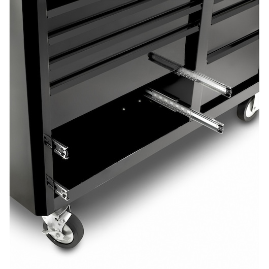 Facom black tool chest FAS_13BK with open bottom drawer slides, side angle on white background.