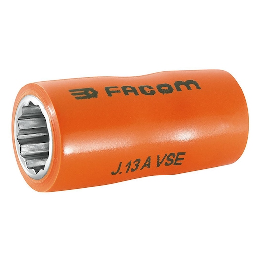 Photo of Facom J_13AVSE insulated orange socket, tool category, side angle, visible branding.