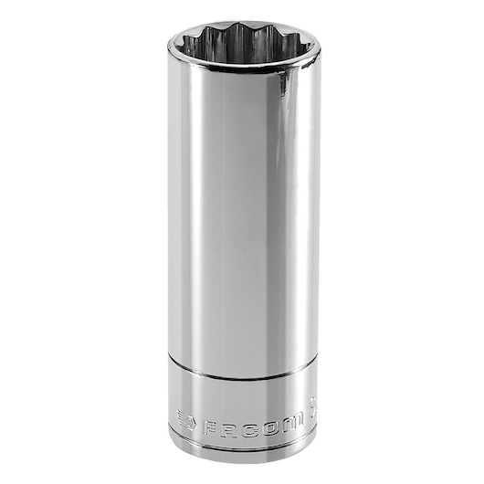 Facom long chrome socket J13LA, photographed upright on white background.