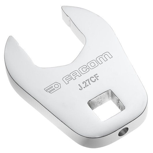 Facom J_16CF open-end wrench head, chrome finish, angled view on white background.