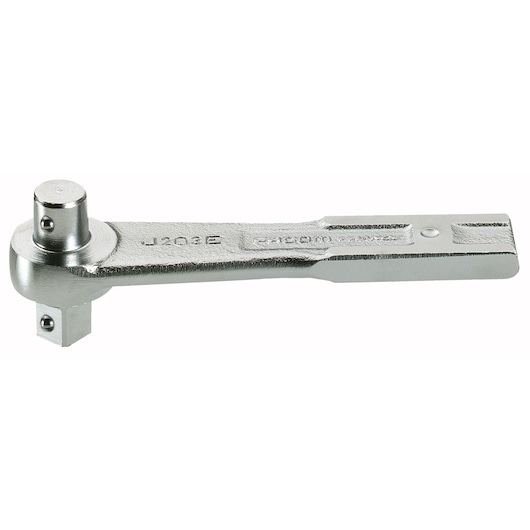 Facom J_203E metal ratchet handle, side view, with engraved branding and SKU, on white background.