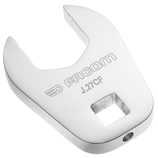 Facom J_21CF open-end chrome crowsfoot wrench head, angled front view on white background.