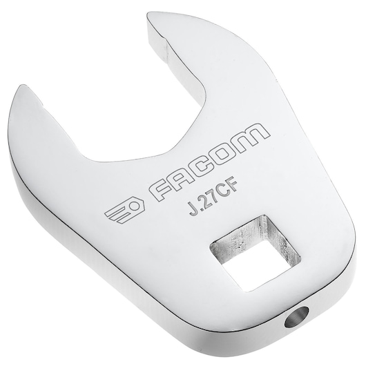 Facom J27CF open-end wrench head, silver finish, angled view on white background.