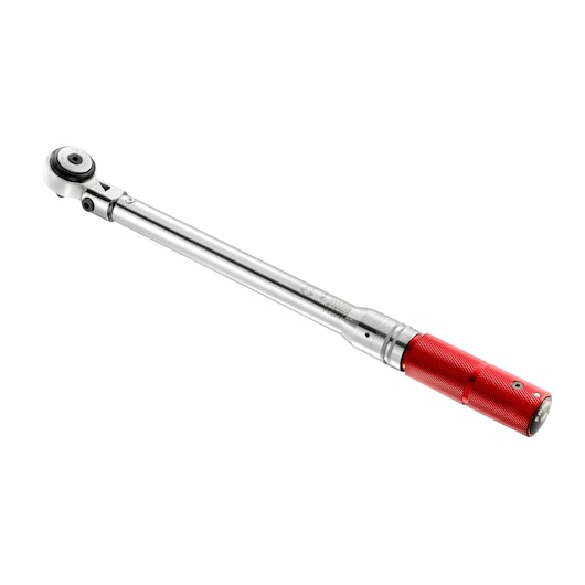Facom J306-100MF torque wrench with silver shaft and red textured handle, side angle on white background.