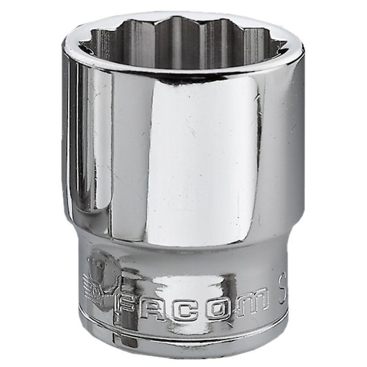 Facom chrome socket J_8, photography of twelve-point socket tool on white background.