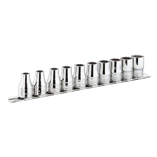 3/8" socket set, 8 pieces, on rack