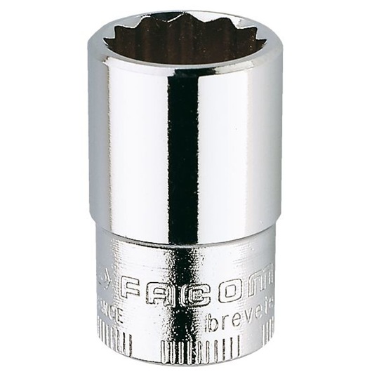 Photo of Facom JB.13/16 chrome socket, twelve-point design, upright angle on white background.