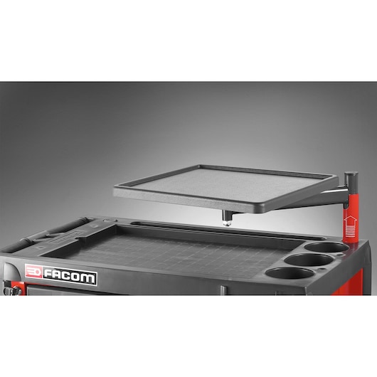 Facom JET_A3 accessory tray for tool trolley, black and red, shown at oblique angle
