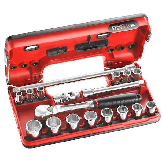 3/8" socket set, 18 pieces, DBOX, twist handle ratchet