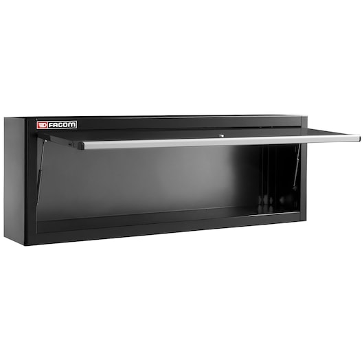 Facom JLS3-CHDPPBS black wall cabinet with open lift-up door, photographed at a front angle on white background.