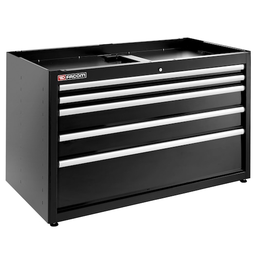 Facom JLS3-MBD5TBS black metal tool chest with five drawers, angled view on white background.