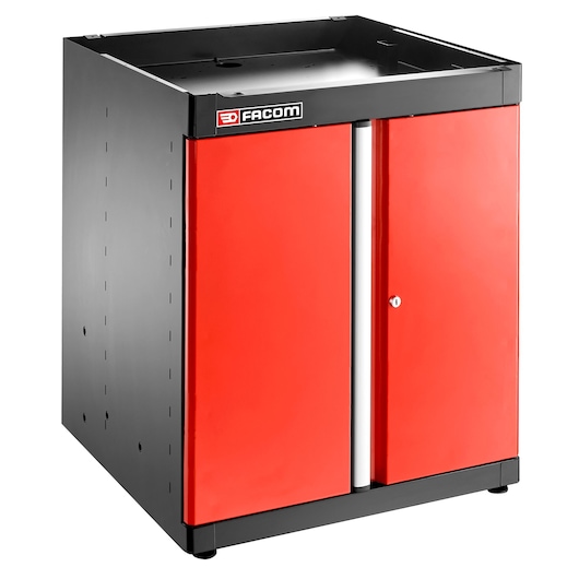 Facom JLS3-MBSPP red and black metal storage cabinet with double doors, front angle, white background.