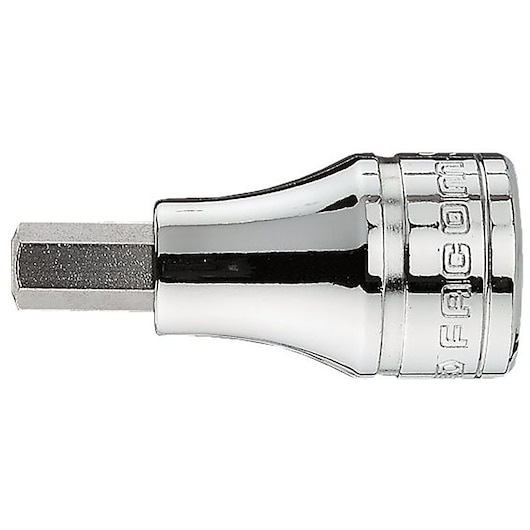 Facom JT_10 hex bit socket, chrome finish, side angle on white background.