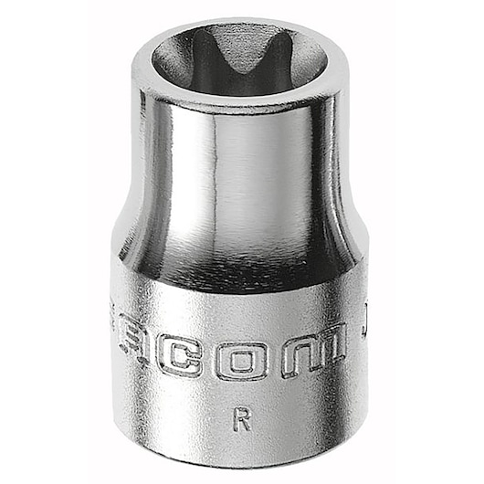 Facom JTX_14 chrome-finish socket tool, product photography, white background, front angle.