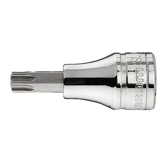Facom JX_20 chrome Torx socket bit, side view, tool category, white background.