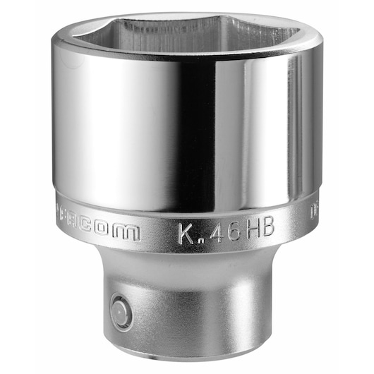 Facom K_19HB chrome socket tool, photography, front angle on white background.