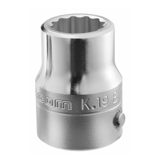 Facom K.1P1/16B socket, silver metal, twelve-point, front angle, photography category.
