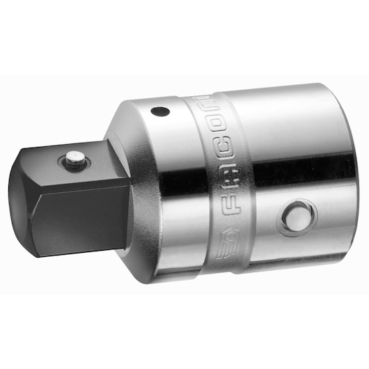 Facom K_230B chrome adapter socket, front angle on white background.