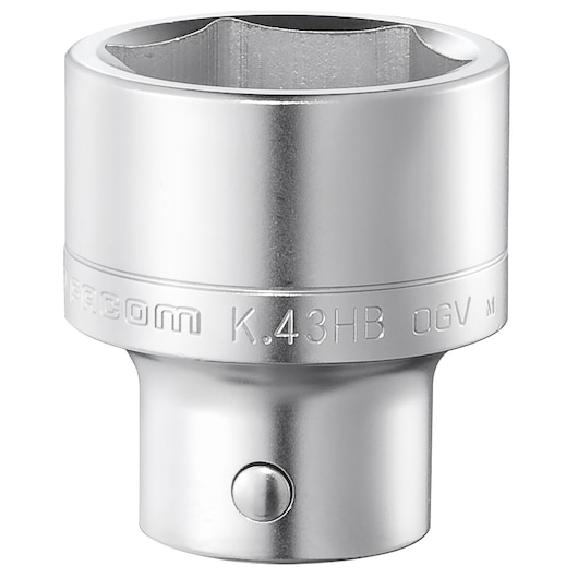Facom K_32HB chrome socket, front angle, metallic finish, tool accessory on white background.