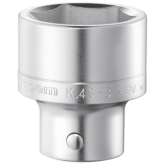 Facom K_42HB chrome socket, hexagonal design, shown upright on white background, front angle.