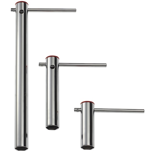 Facom L_16AM set of three chrome-plated tubular box spanners with side handles, front view on white background.