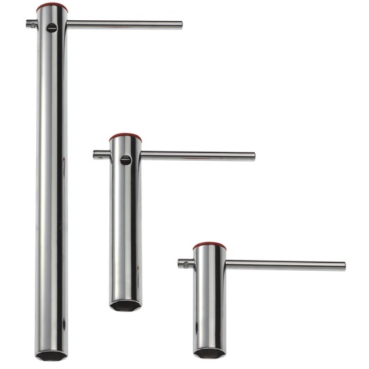 Facom L_21L set of three chrome-plated tubular box wrenches with side handles, front angle.