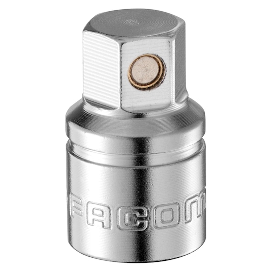 Facom MB_H08 chrome socket adapter, photography, front angle on white background.