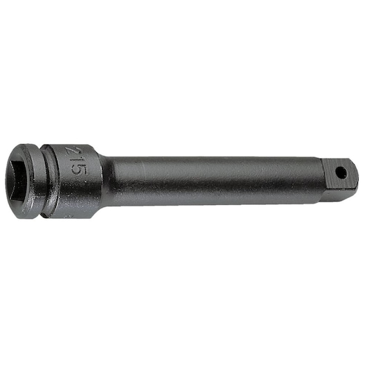 Facom NG_210A black impact socket extension bar, cylindrical with square drive ends, side view on white background.