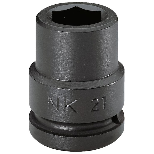 Facom NK.1P1/4A black impact socket, hexagonal opening, front angle on white background.