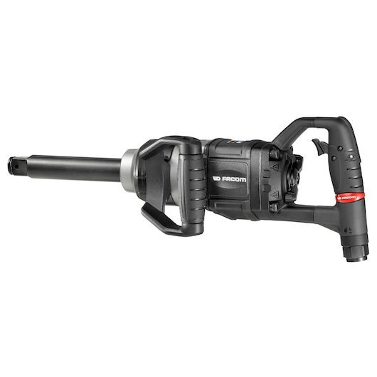 Facom NM_3030LF black long anvil impact wrench, side view, with ergonomic handles and red Facom logo.