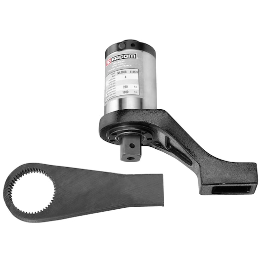 Facom NP_100B torque multiplier with black reaction arm, photographed on white background, product angle view.