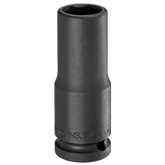 Facom NS_13LA black deep impact socket, photography, front angle on white background.
