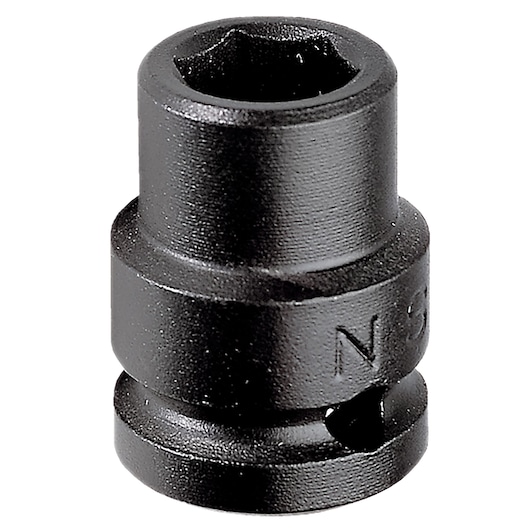 Facom NS_18A black impact socket, cylindrical shape, close-up on white background.