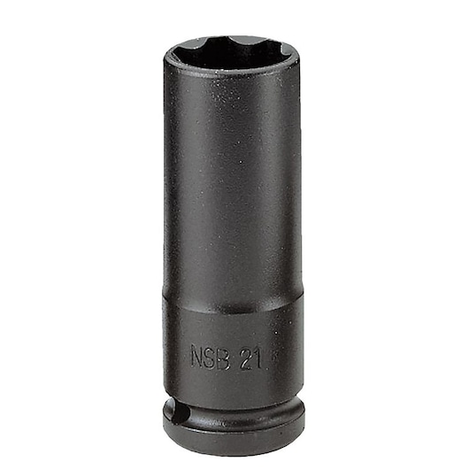 Facom NSB_27 black deep impact socket, front angle, with hex opening and engraved marking.