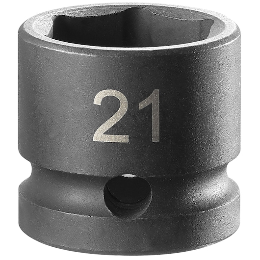 Facom NSS.21A black impact socket, 21 mm size, front view on white background.
