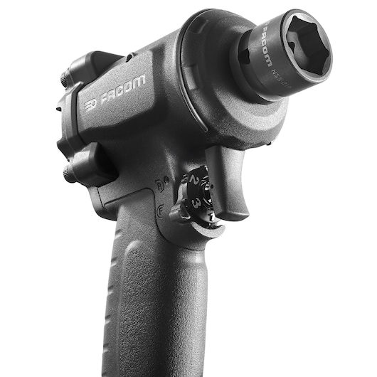 Facom NSS.21A black impact wrench, angled view on white background, showing grip and control dial.