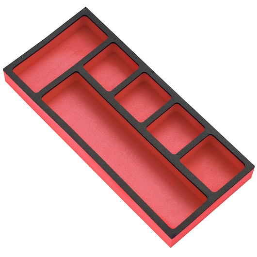 Facom PM_384 red and black foam tool organizer tray, top angle, five compartments.
