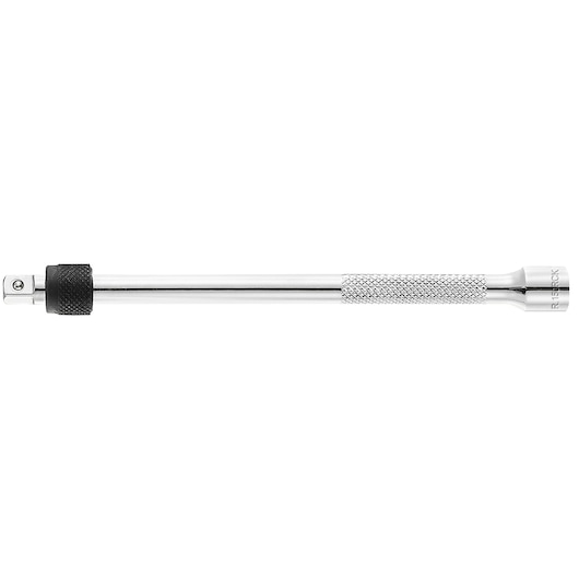 Facom R_150RCK chrome extension bar with knurled grip and black collar, side view on white background.