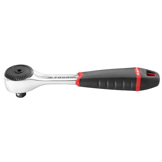Facom R.161BPB ratchet with black and red ergonomic handle, side view on white background.