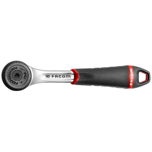 Facom R.161BPB ratchet wrench, black and silver, side angle, ergonomic handle, photography