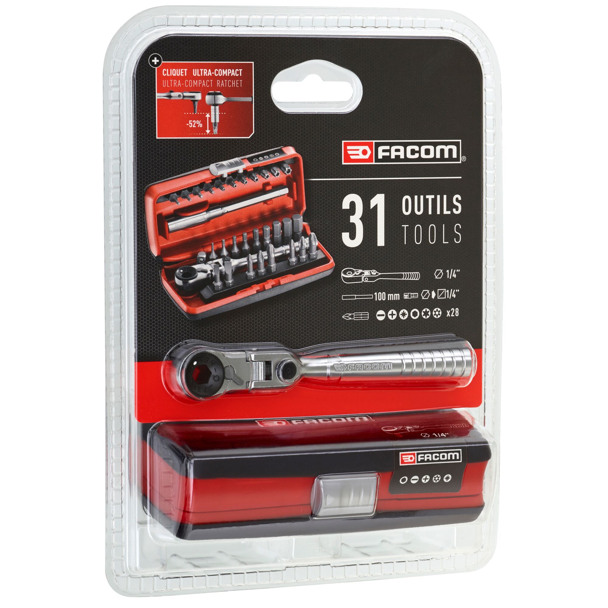 コムドットセット 1/4 in. Drive PICO Bit Socket Set With Flexible Head Ratchet (31