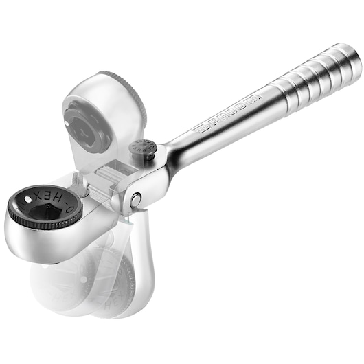Facom R_180 ratchet handle with rotating head, silver finish, shown on white background, angled view.