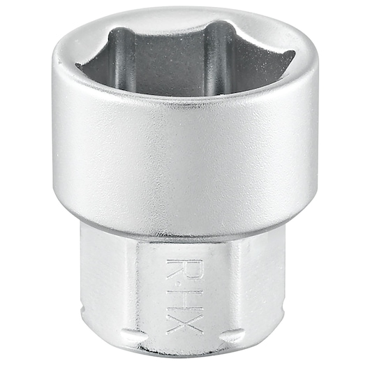 Facom R_5_5HX chrome socket, hexagonal design, photographed from front on white background.