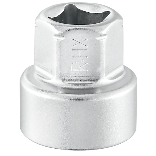 Facom R_8HX chrome socket viewed from front on white background.
