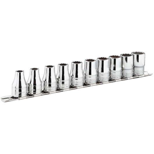 1/4" socket set, 13 pieces, on rack